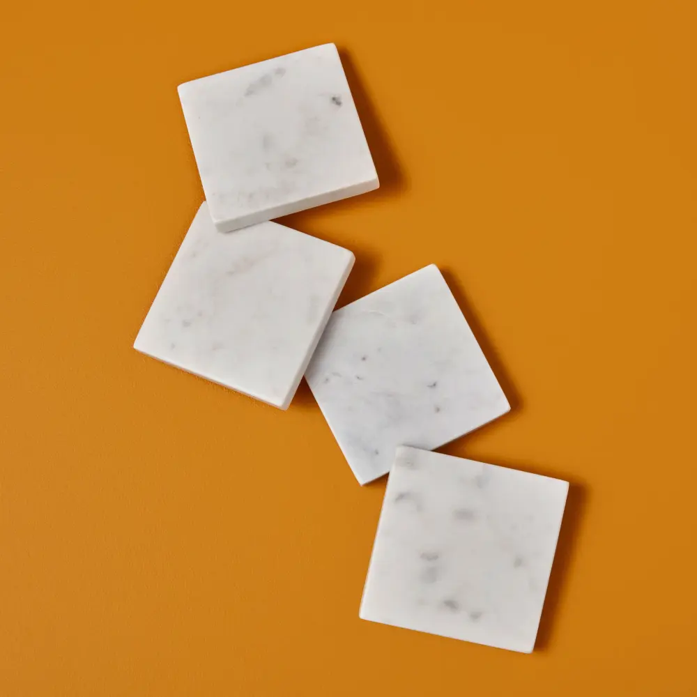 White Marble Square Coasters, Set 4