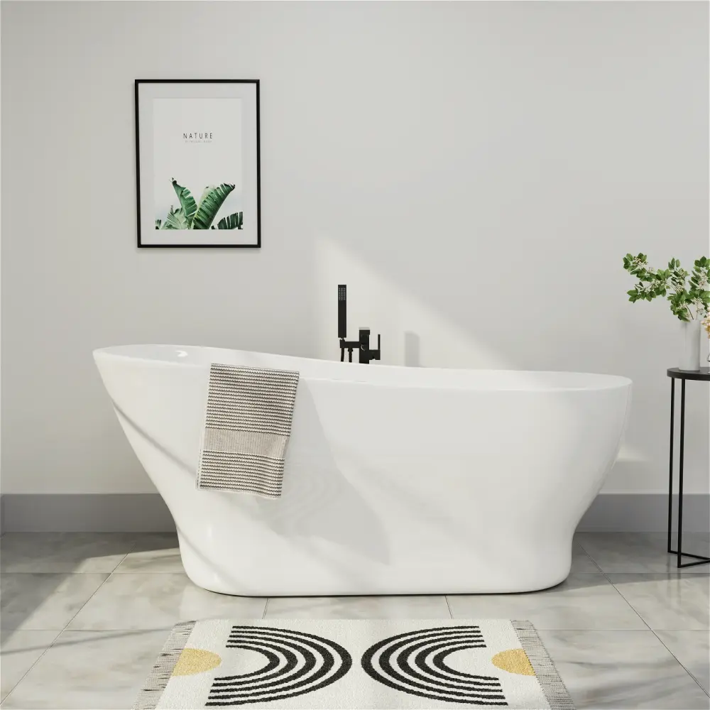 Mokleba 59"/63"/67" Glossy Chalk Acrylic Single Slipper Tub Elegant Curved Design