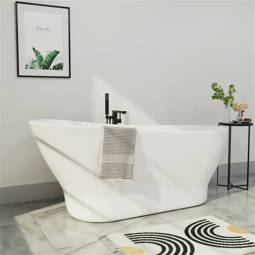 Mokleba 59"/63"/67" Glossy Chalk Acrylic Single Slipper Tub Elegant Curved Design