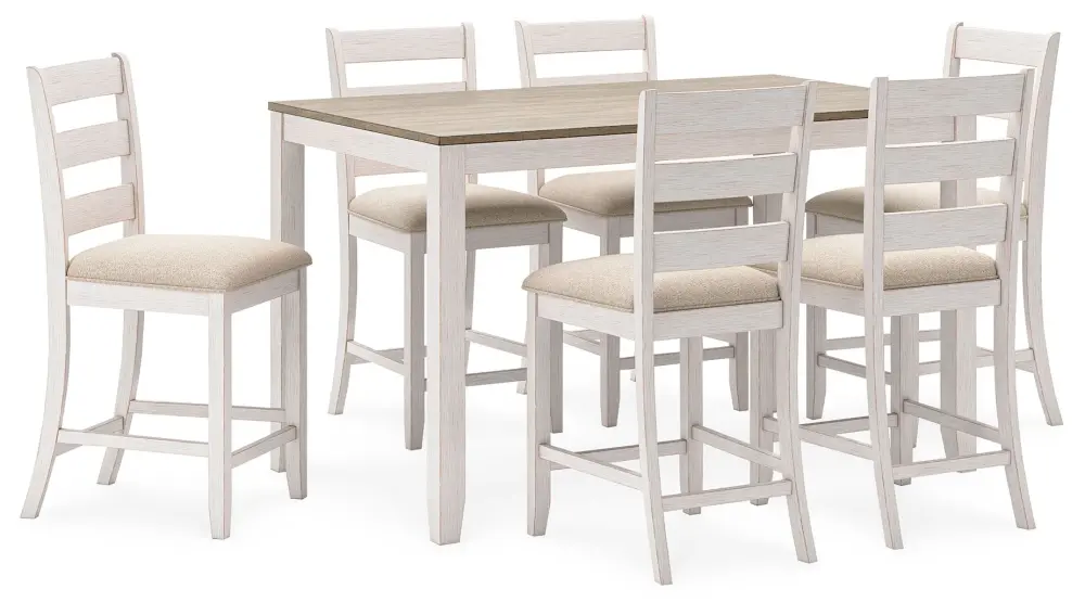 Skempton - Counter Height Dining Table and Bar Stools (Set 7) - White / Airy Brown
