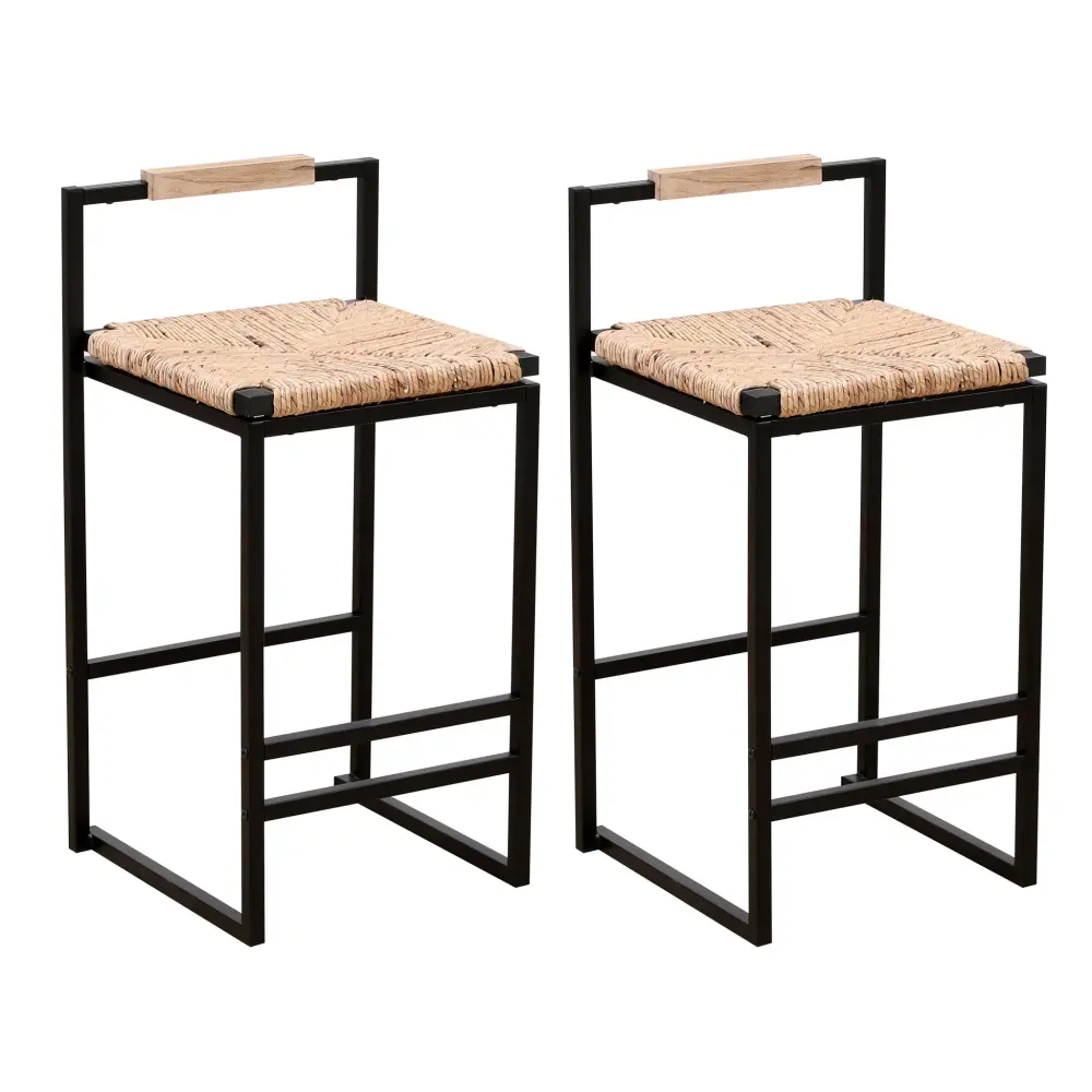 Water Hyacinth Woven Bar Stools Back Support, Counter Height Dining Chairs adjust 2) - Natural