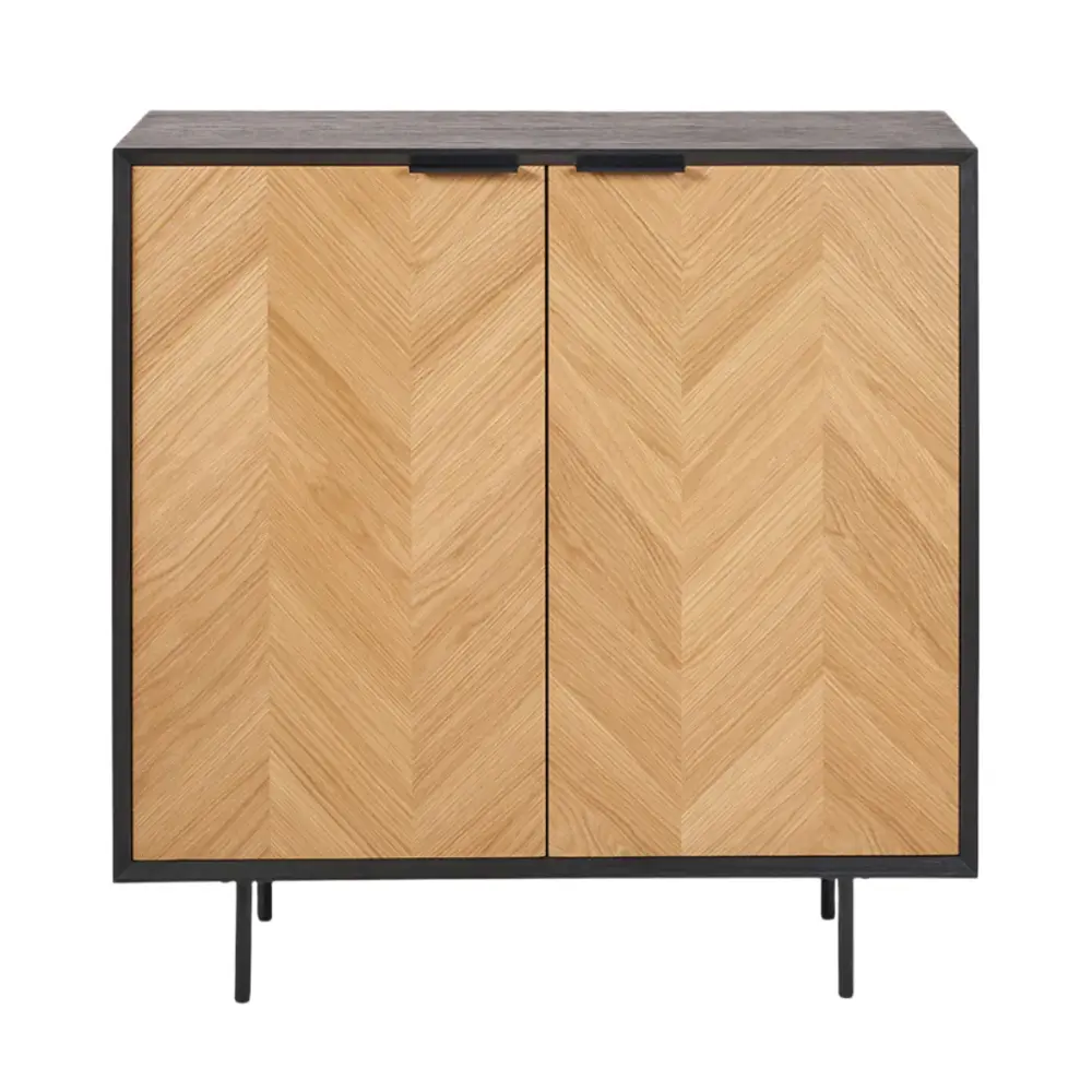 Backlit Glass Haro Bar Cabinet - Black & Genuine Chevron Oak & Pine Wood