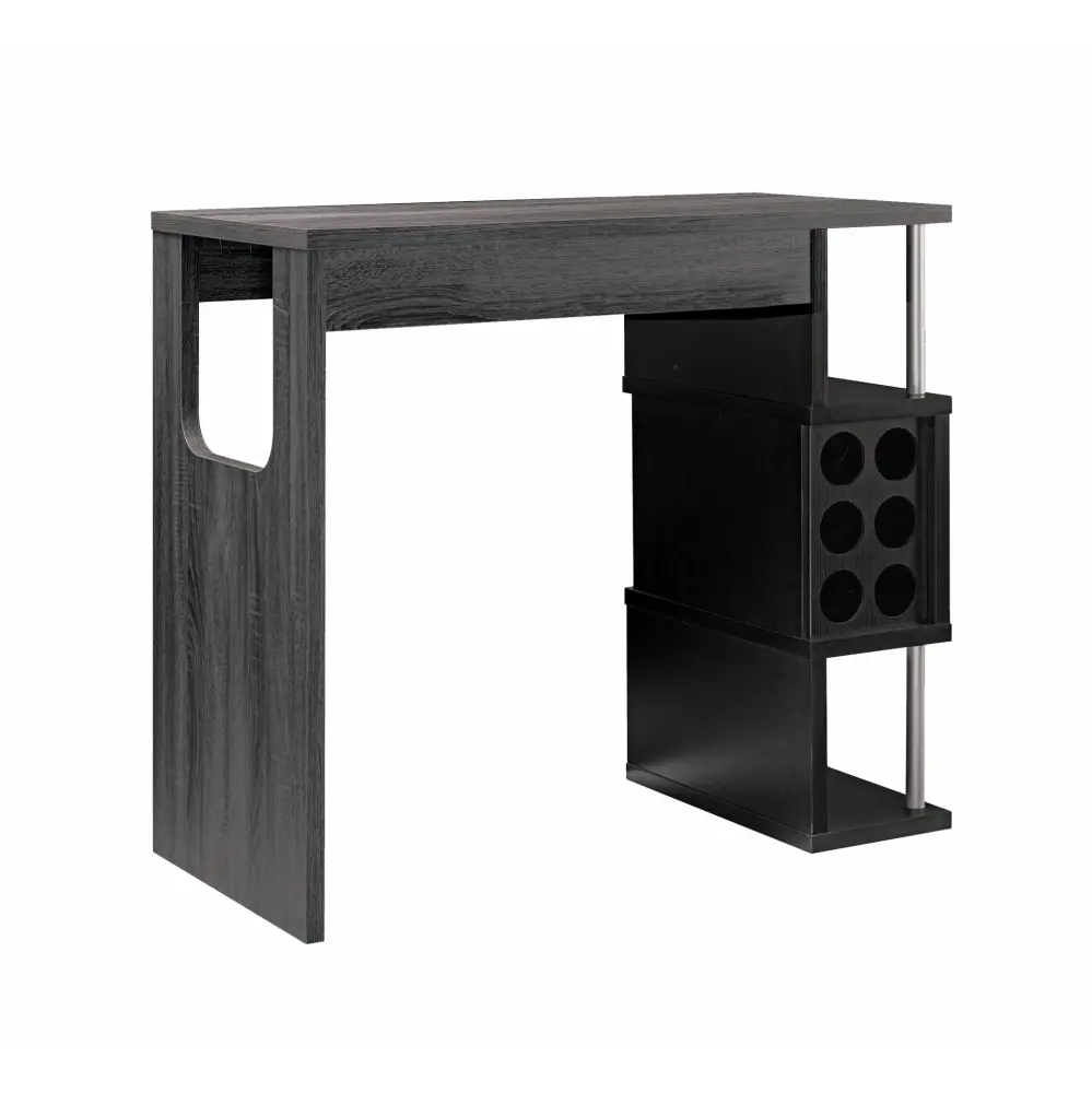 Home Bar Table Wine Glass Compartment And Three Shelves - Distressed Gray / Jet-black