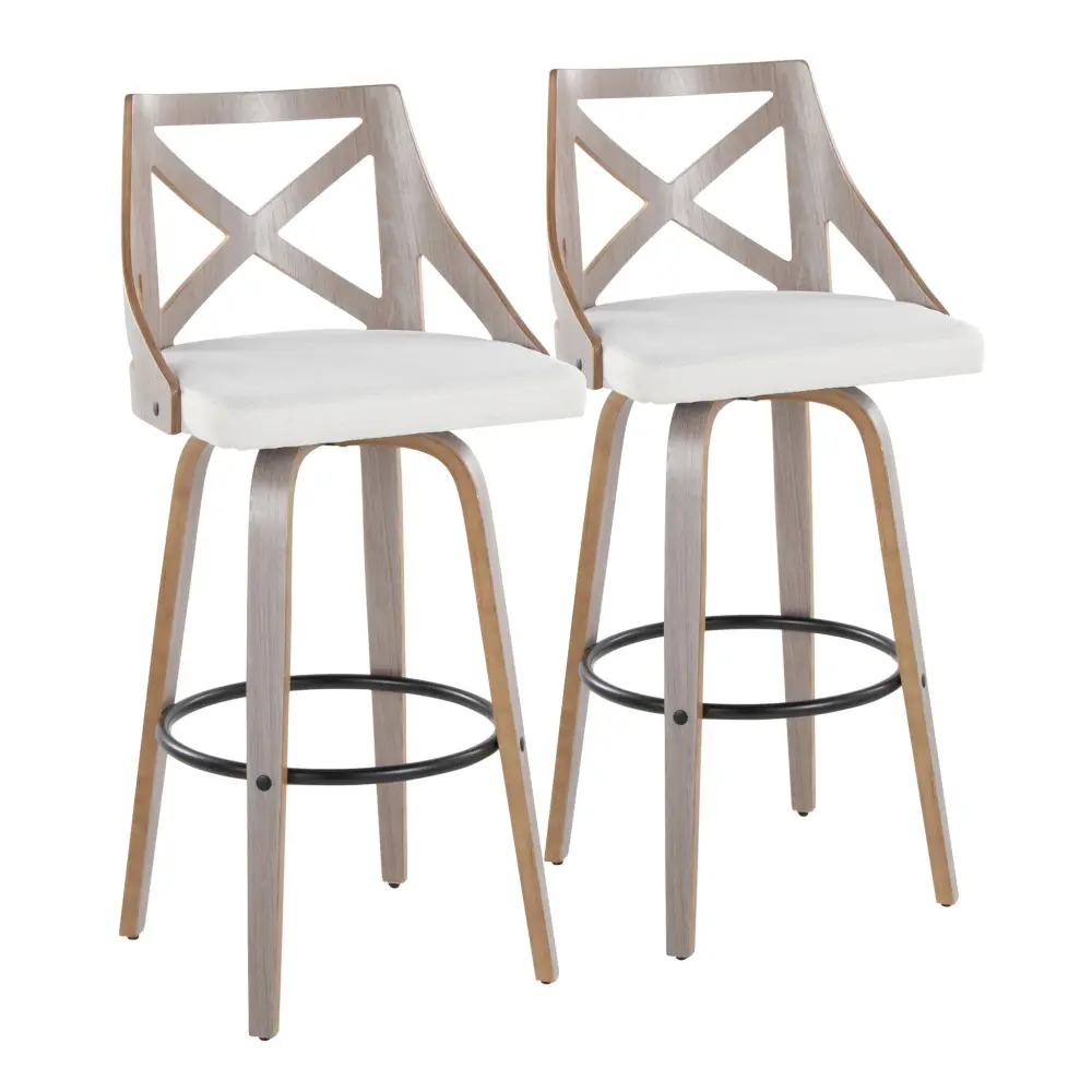 Charlotte - Farmhouse Fixed Height Barstool Swivel & Round Footrest (Set 2) - Airy Gray / Cream LED Lighting