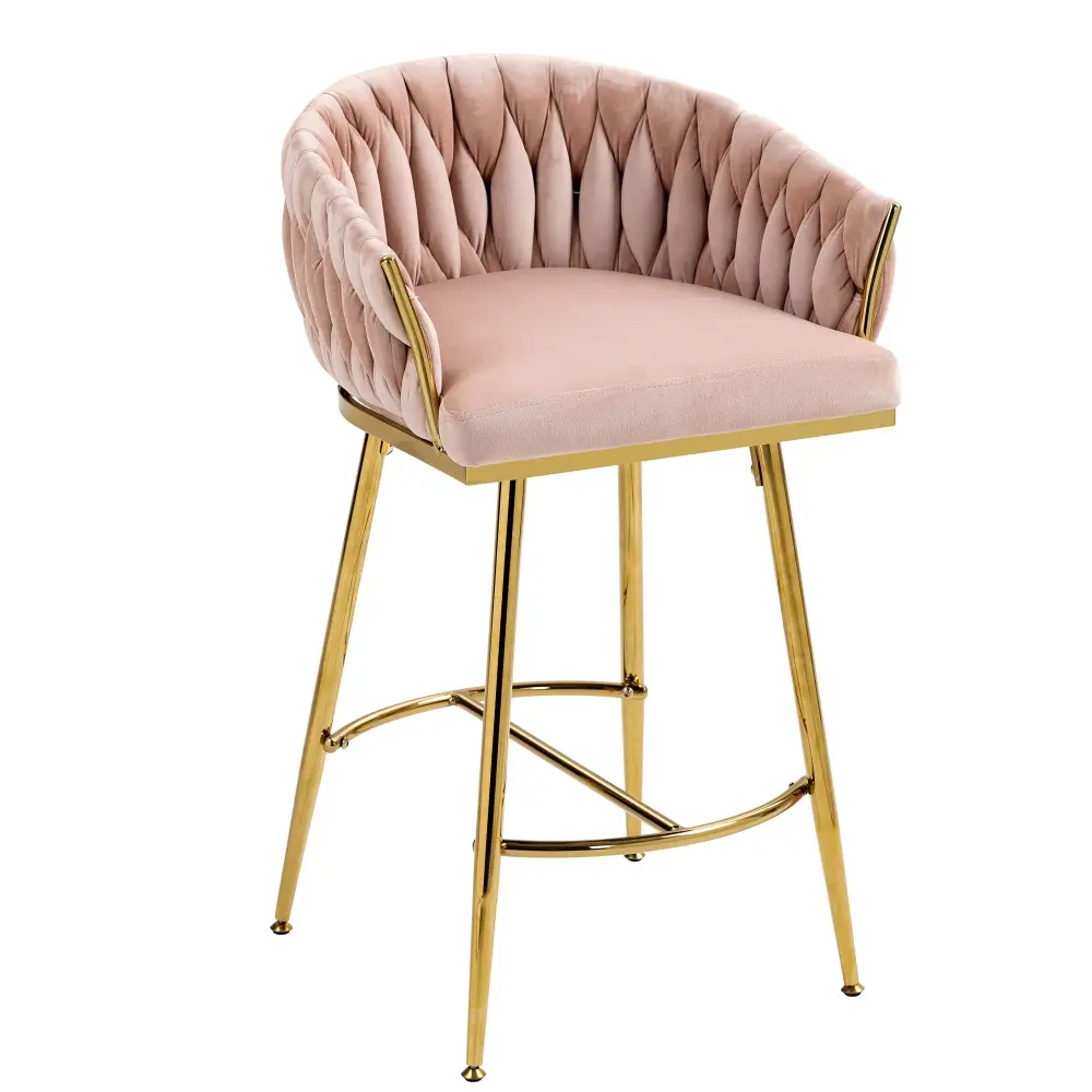 Counter Height Bar Stools Kitchen Island Counter Bar Stool Hand - Wave Back, Golden Chromed Base And Footrest place 2) - Pink