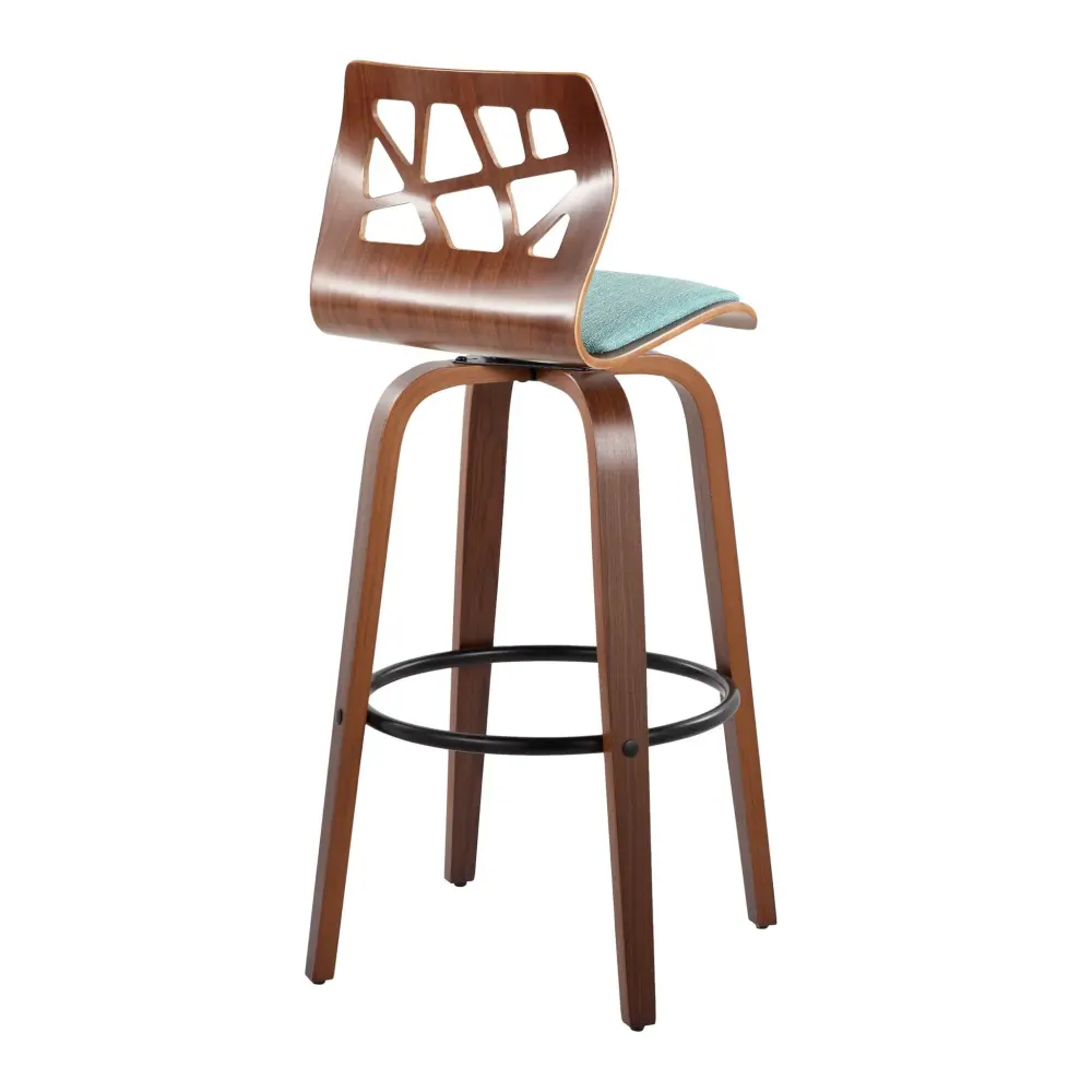 Folia - Mid Century Modern Fixed Height Barstool Spin Round Footrest (Set 2)