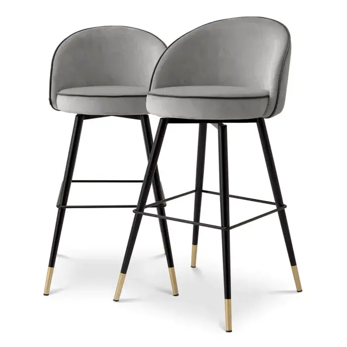 Industrial Style Cooper Set 2 Bar Stools - Roche Light Grey Plush