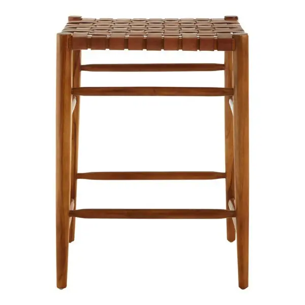 Kaylee Woven Bar Stool - Chocolate Leather