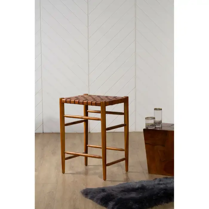 Kaylee Woven Bar Stool - Chocolate Leather