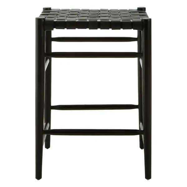 Kaylee Woven Bar Stool - Onyx Leather | Lockable Door | Adjustable Shelves