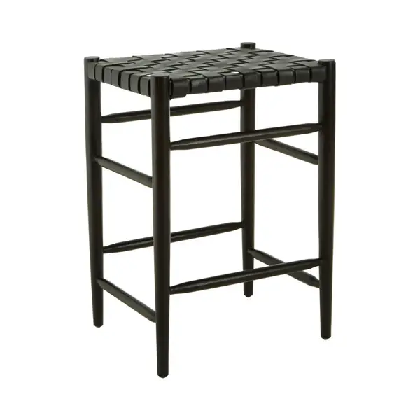 Kaylee Woven Bar Stool - Onyx Leather | Lockable Door | Adjustable Shelves