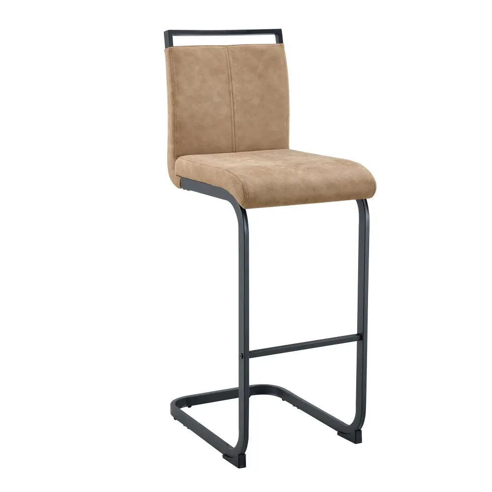 Modern Tech Fabric Bar Stool (Set 2) Metal Legs 42.5" Tall Home Bar & Restaurant - Black / Brown
