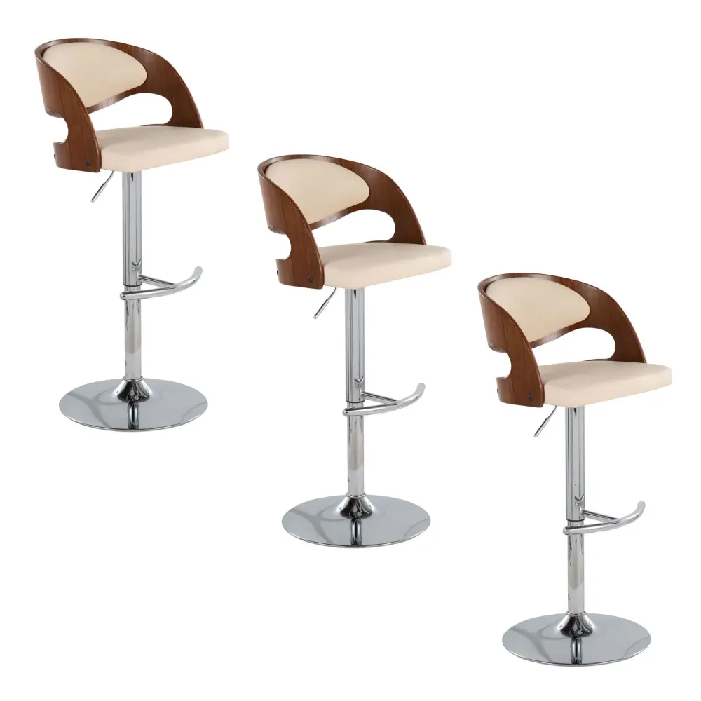 Pino - Mid Century Contemporary Adjustable Barstool & Swivel Rounded T Footrest (Set 2) Glass Holder