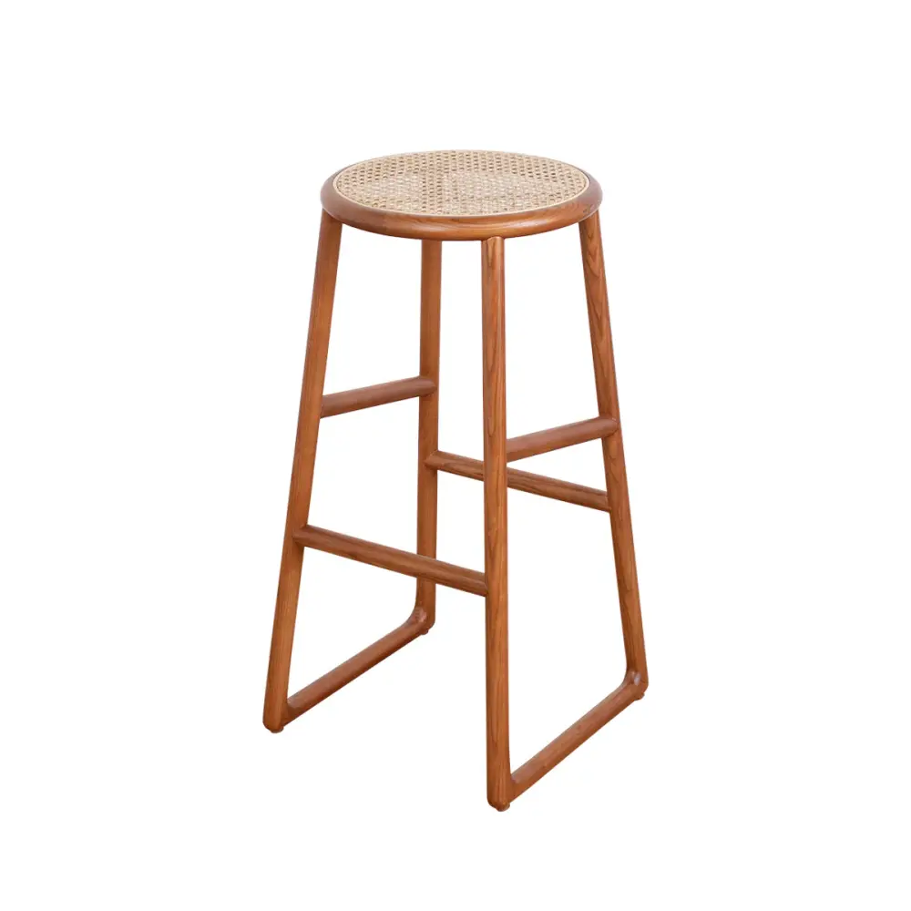 Retro Bar Stool Amiens - Walnut/Natural Rattan