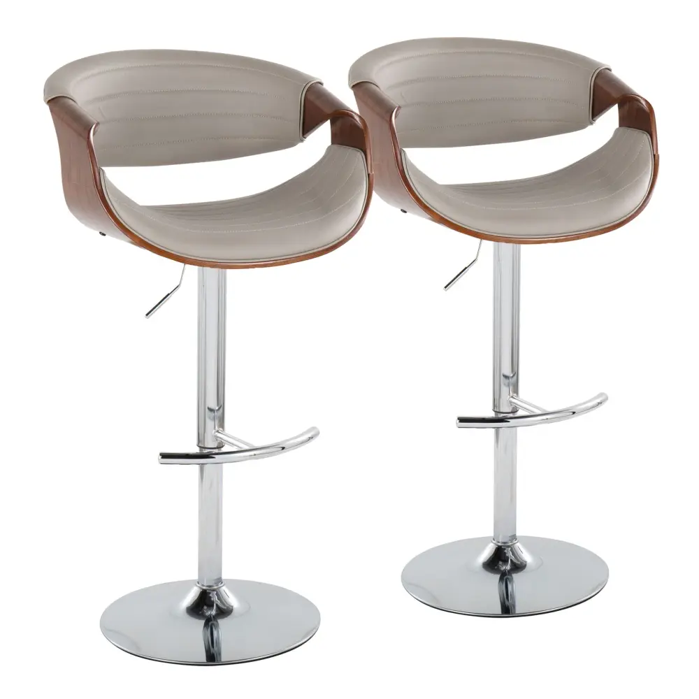 Rolling Bar Cart Symphony - Mid Century Modern Variable Barstool & Swivel Rounded T Footrest (Set 2)