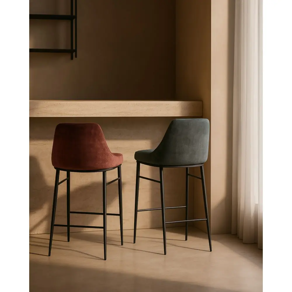 Rustic Wood Vai Bar Stool - Bella Velour Pacific