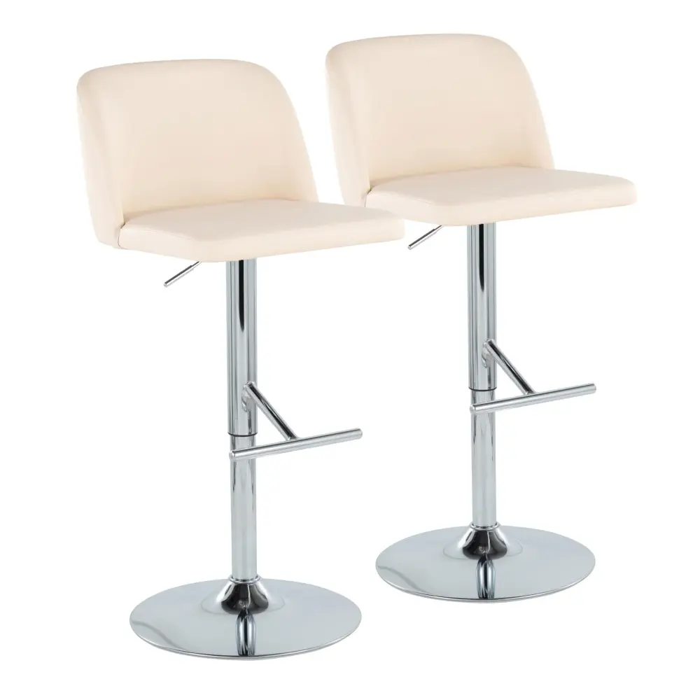 Toriano - Contemporary Adjustable Barstool Swivel Straight T Footrest (Set 2) - Cream / Shiny metal