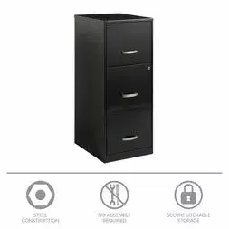 3 Drawers Black File Cabinet Large Surface Space Item Storage FHWM990