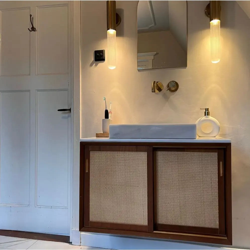 Bathroom cabinet Antique Nestor - Teak- Rattan - 80 cm