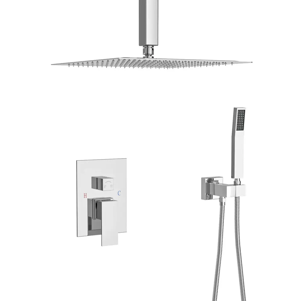 Current Dual Shower Head System 16" Ceiling Mount Finish, Stainless Steel And Brass
