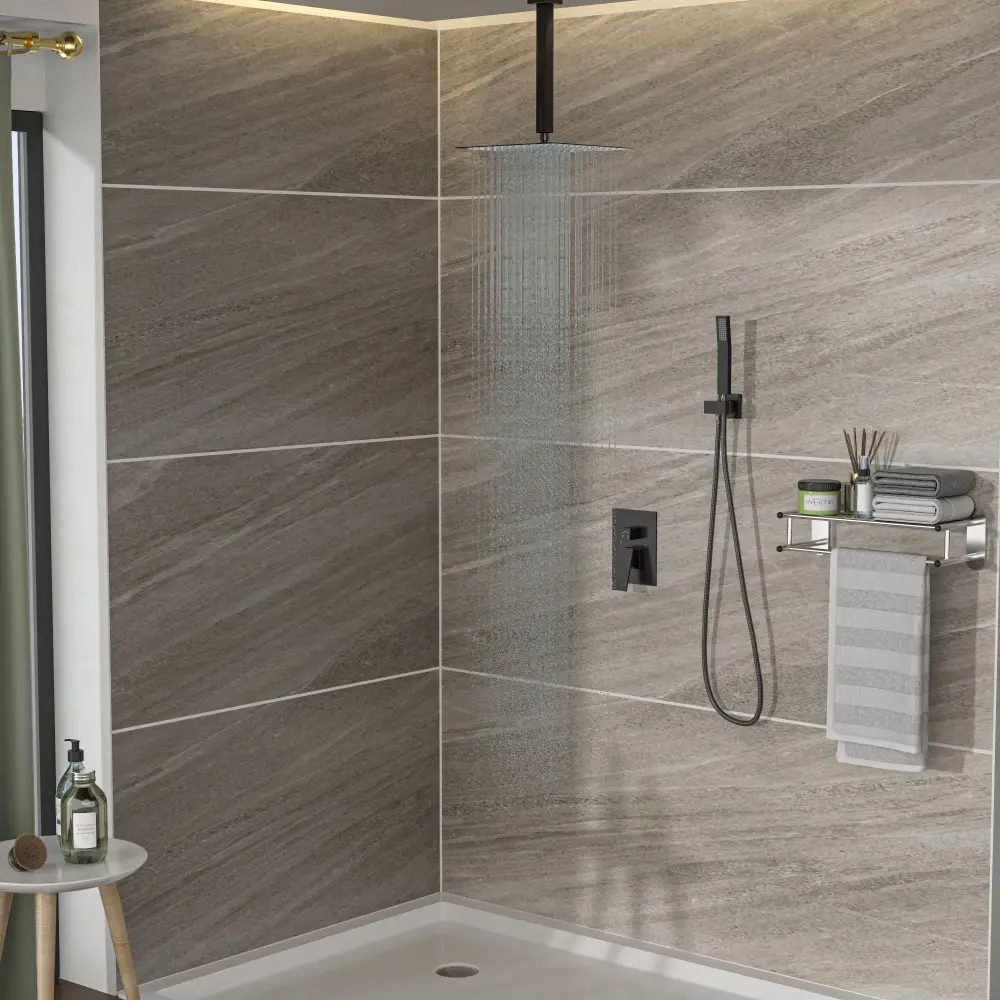 Dual Shower Head 16" Ceiling Install Square Shower System Rough Valve