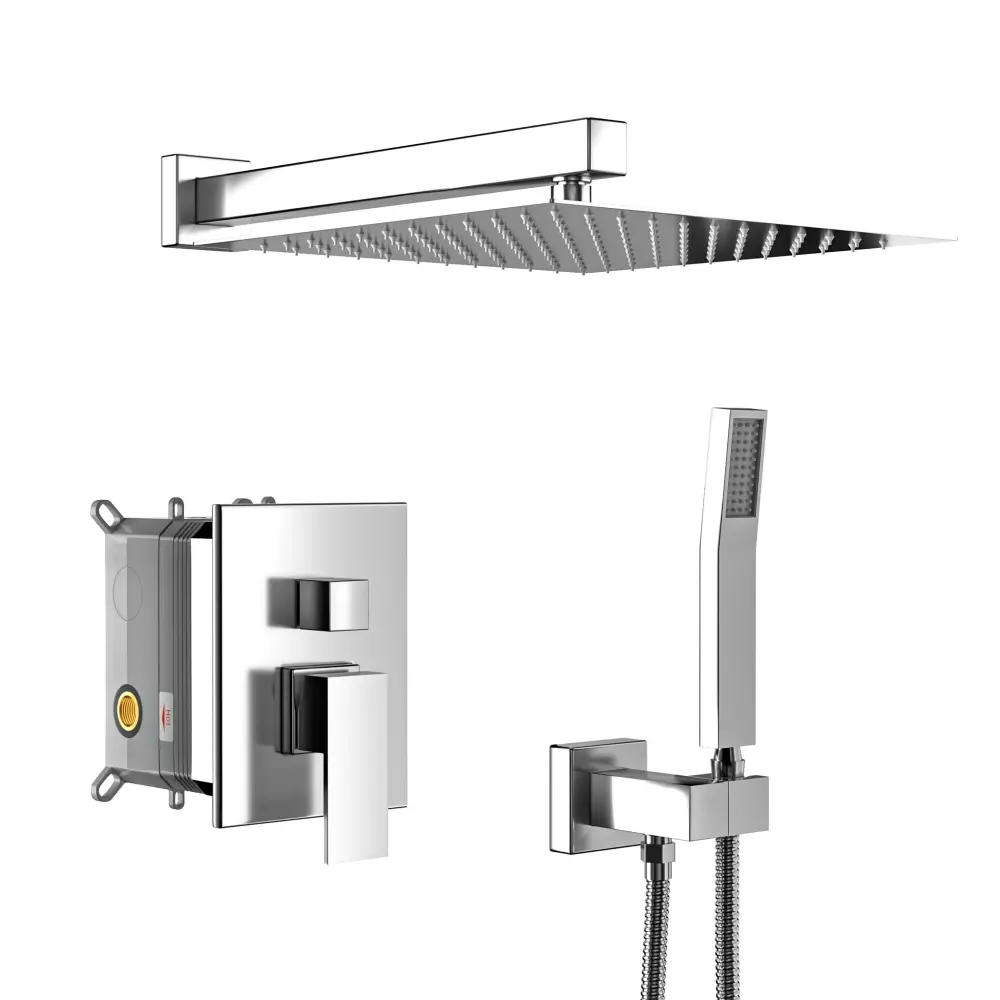Dual Shower Head System 12" Square Rain Shower And Rough Valve
