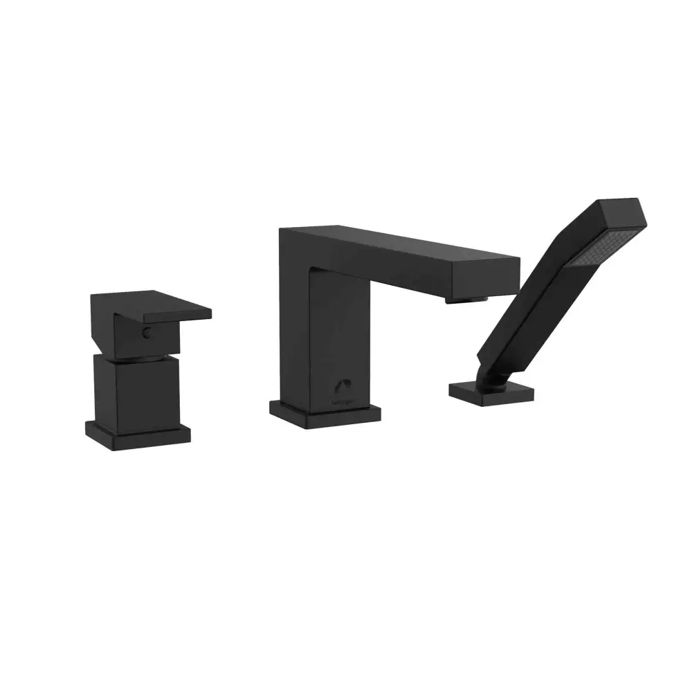 Quadrato Roman Bath Faucet Hand Shower, Matte Ebony Guest Bathroom