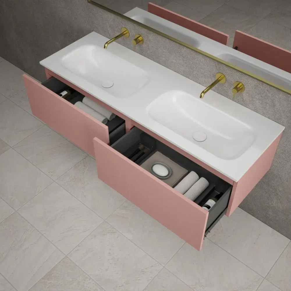 Raffinata Two Drawer Vanity Unit Beyondstone Duplicate Basin - Matt Pink 1400mm