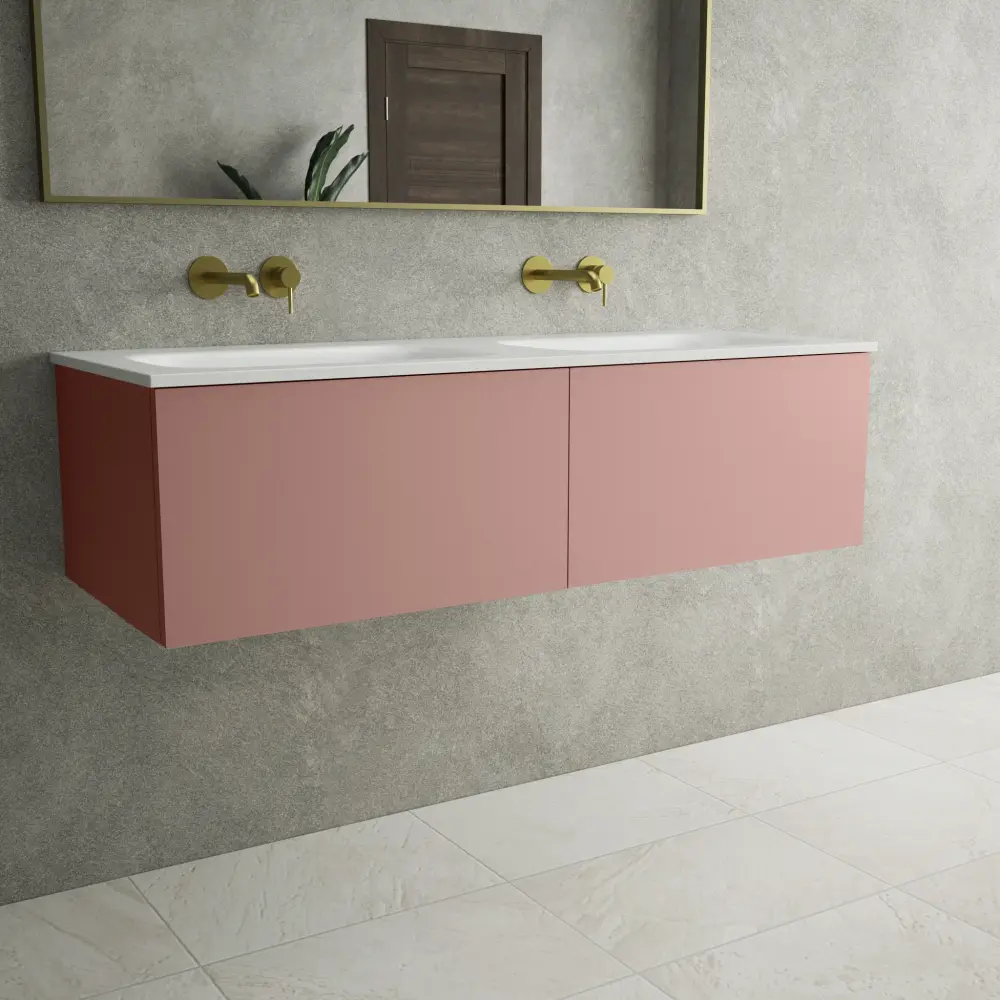 Raffinata Two Drawer Vanity Unit Beyondstone Duplicate Basin - Matt Pink 1200mm