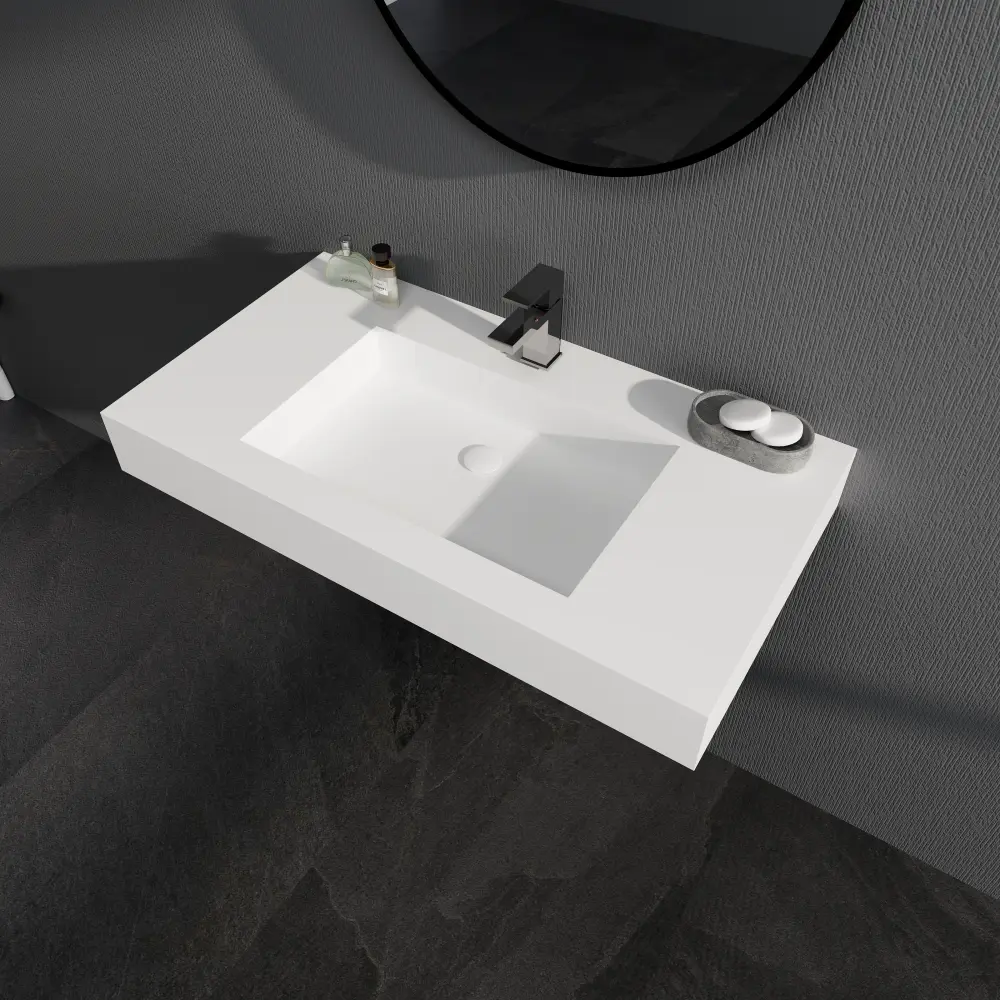 SJ-STARJANE 35''Solid Surface Wall Install Bathroom Vessel Sink Matte White