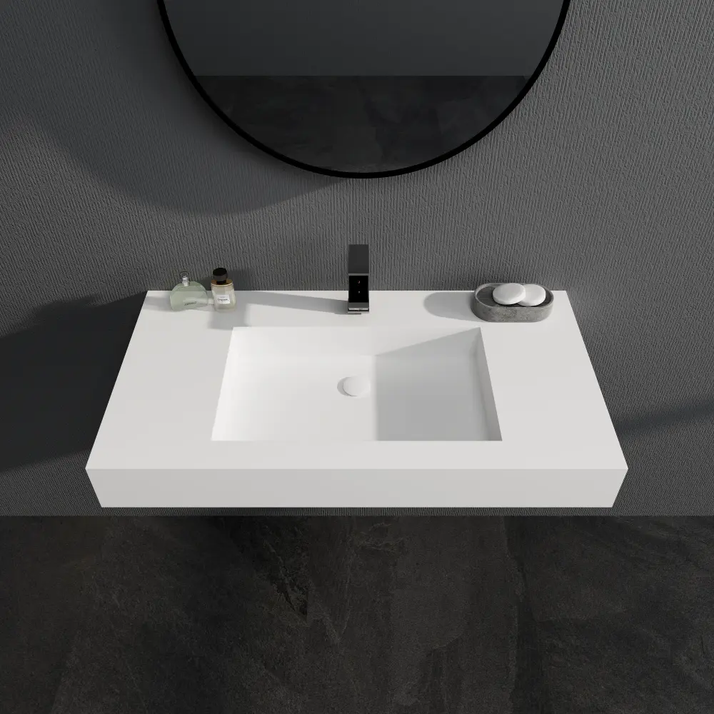 SJ-STARJANE 35''Solid Surface Wall Install Bathroom Vessel Sink Matte White