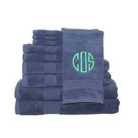 EMBROIDERED BATH TOWEL 8PC NAVY PLACE | Ultra Soft & Plush