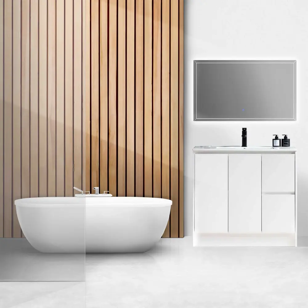 36" Freestanding Bathroom Vanity White Gloss Ivory Single Sink Top LV19-36W