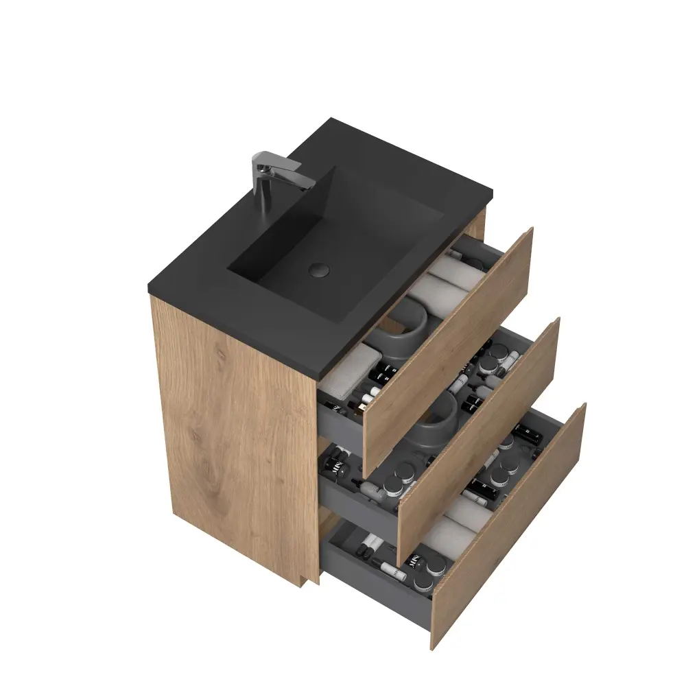 30" Freestanding Single Bathroom Vanity Oak Onyx Quartz Integrated Sink