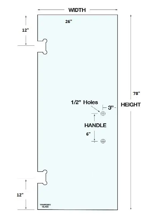 ISD2678H2 Shower Door 26"x 78" 2 Holes Tempered