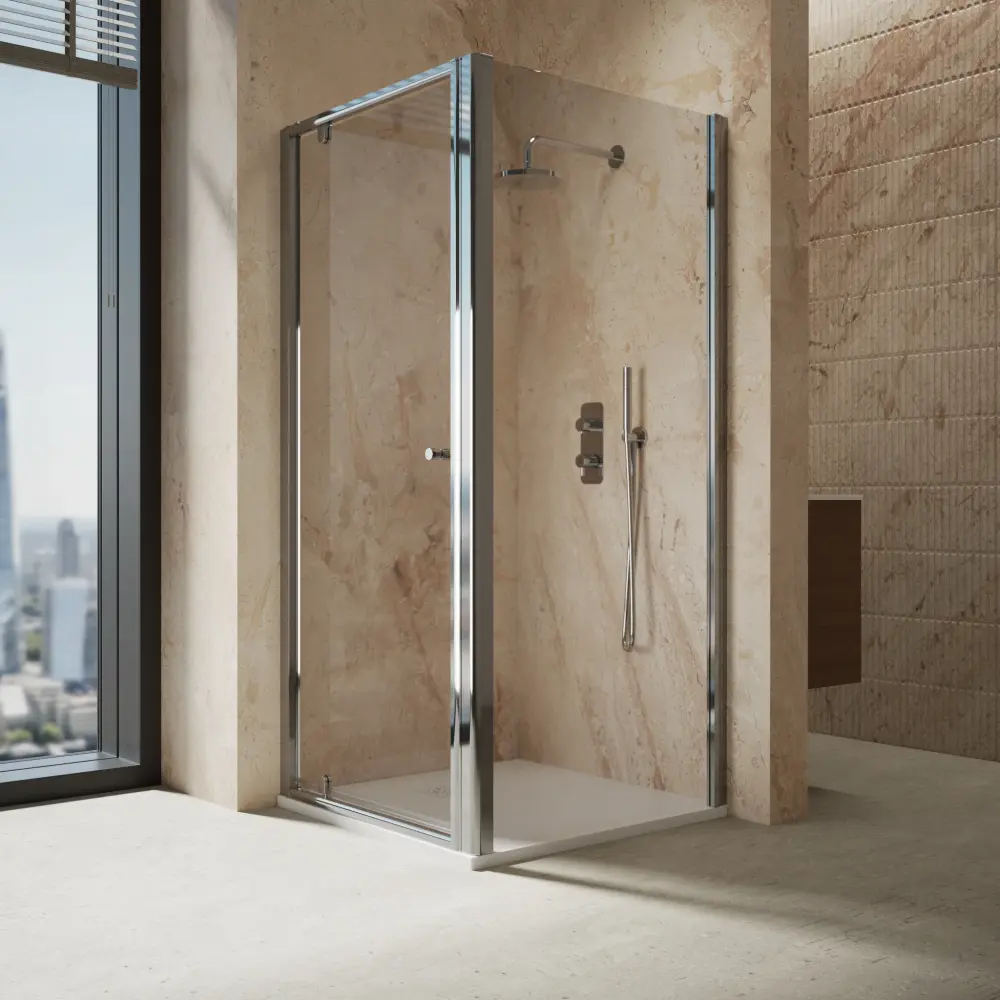 Roman Haven6 Pivot Shower Enclosure - 900mm x 900mm - Chromium Non-Slip Base | 5-Year Warranty