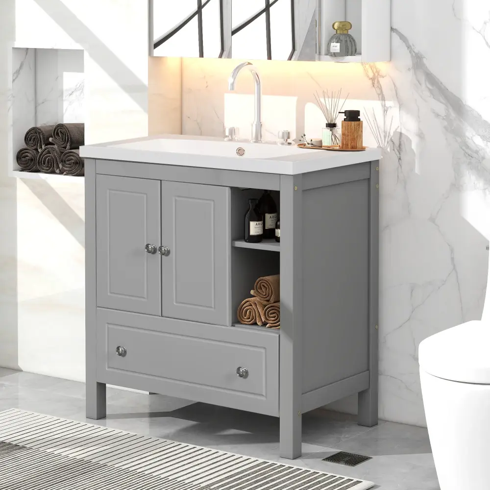 30'' Single Bathroom Vanity Cabinet Ceramic Sink Top#BV-001