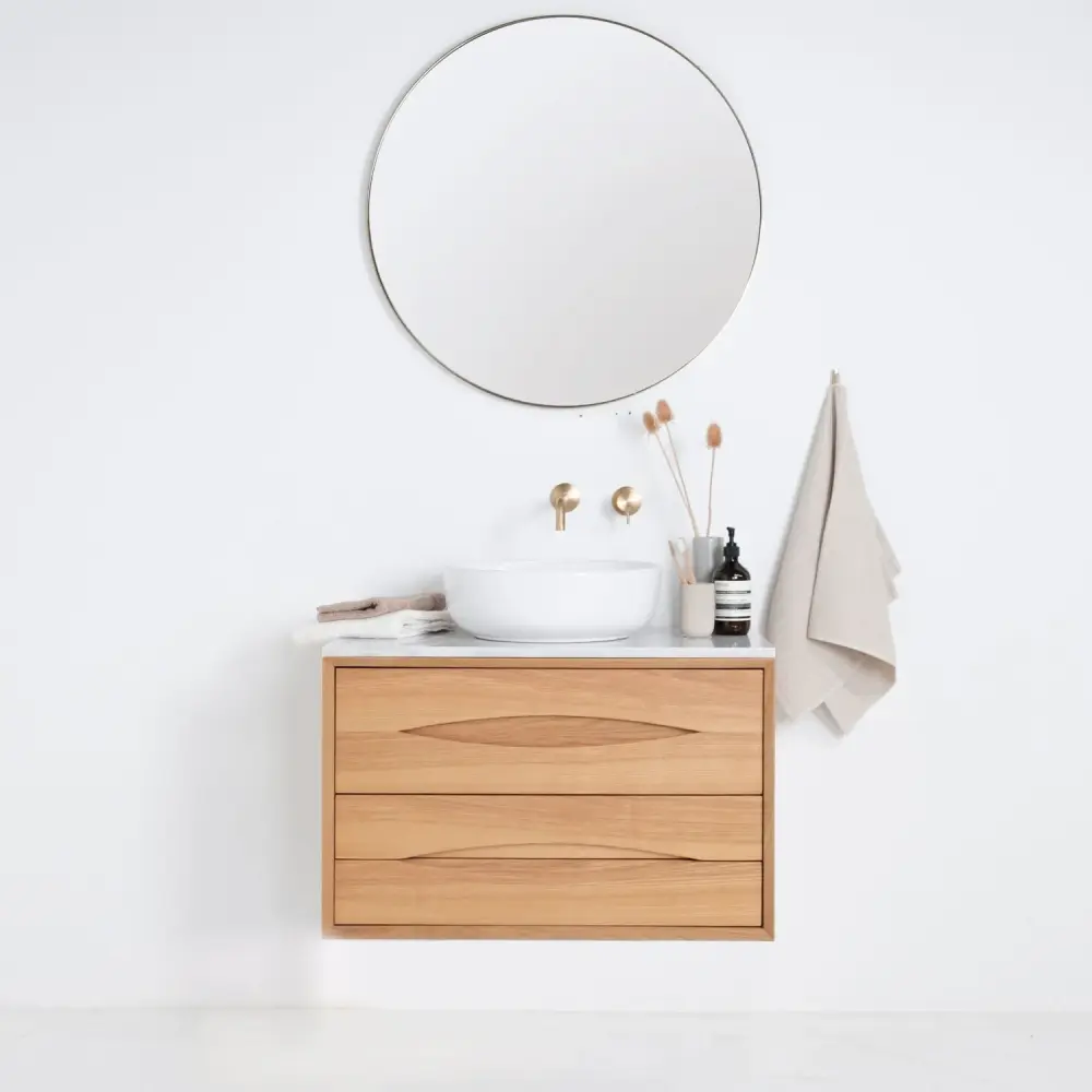 Bathroom cabinet Oak - Bill - Alexis II porcelain washbasin - Marcel top plate ivory marble - 80 cm