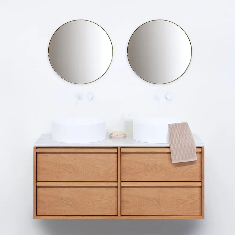 Bathroom cabinet Oak Fien - 120 cm - Sims washbasins - Marble top plate | Rustproof & Easy Clean