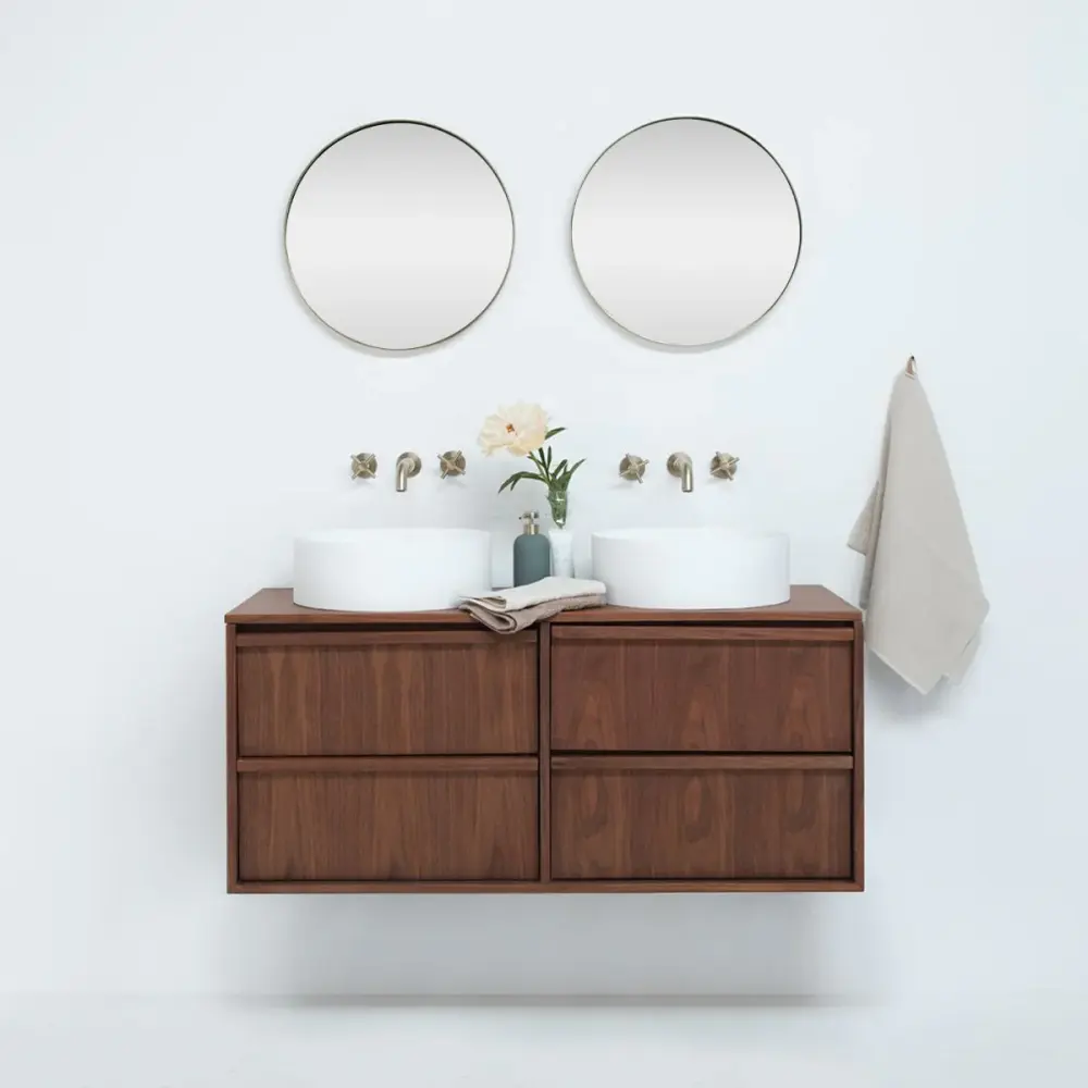 Bathroom cabinet walnut 120 cm - Fien - Sims plain surface wash basins