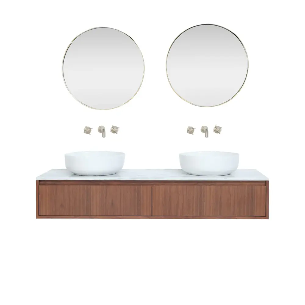 Bathroom furniture Ann short Walnut - Alexis II - Ivory Marble - 150 cm