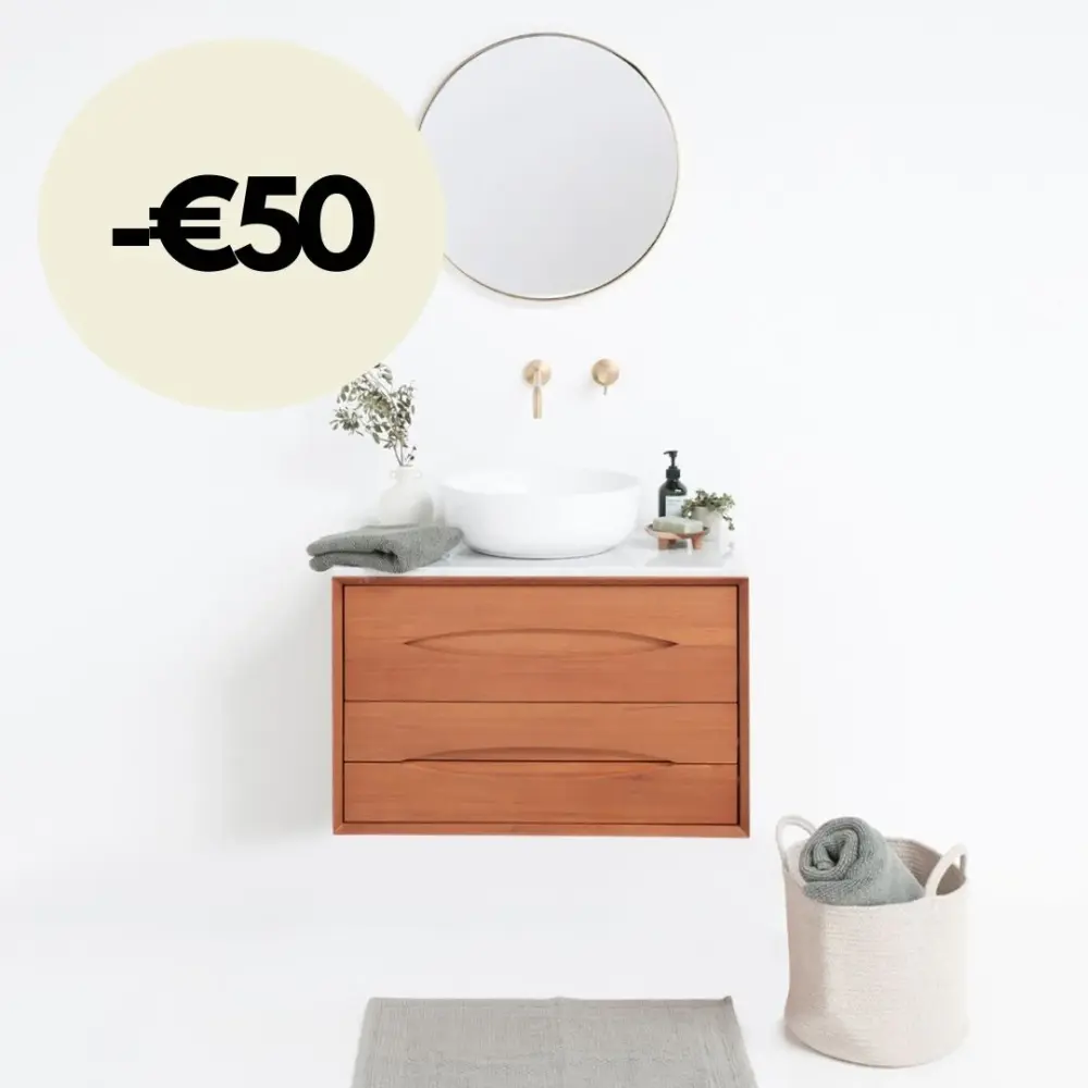 Bathroom furniture Bill Teak - Alexis II - Snow marble top plate Non-Slip Base | 5-Year Warranty