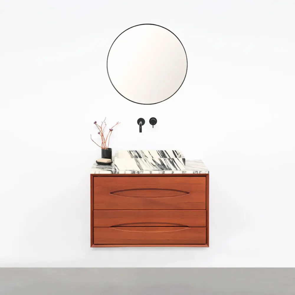 Bathroom furniture Bill Teakwood - Blue/White Marble top and sink - 80 cm Non-Slip Base | 5-Year Warranty