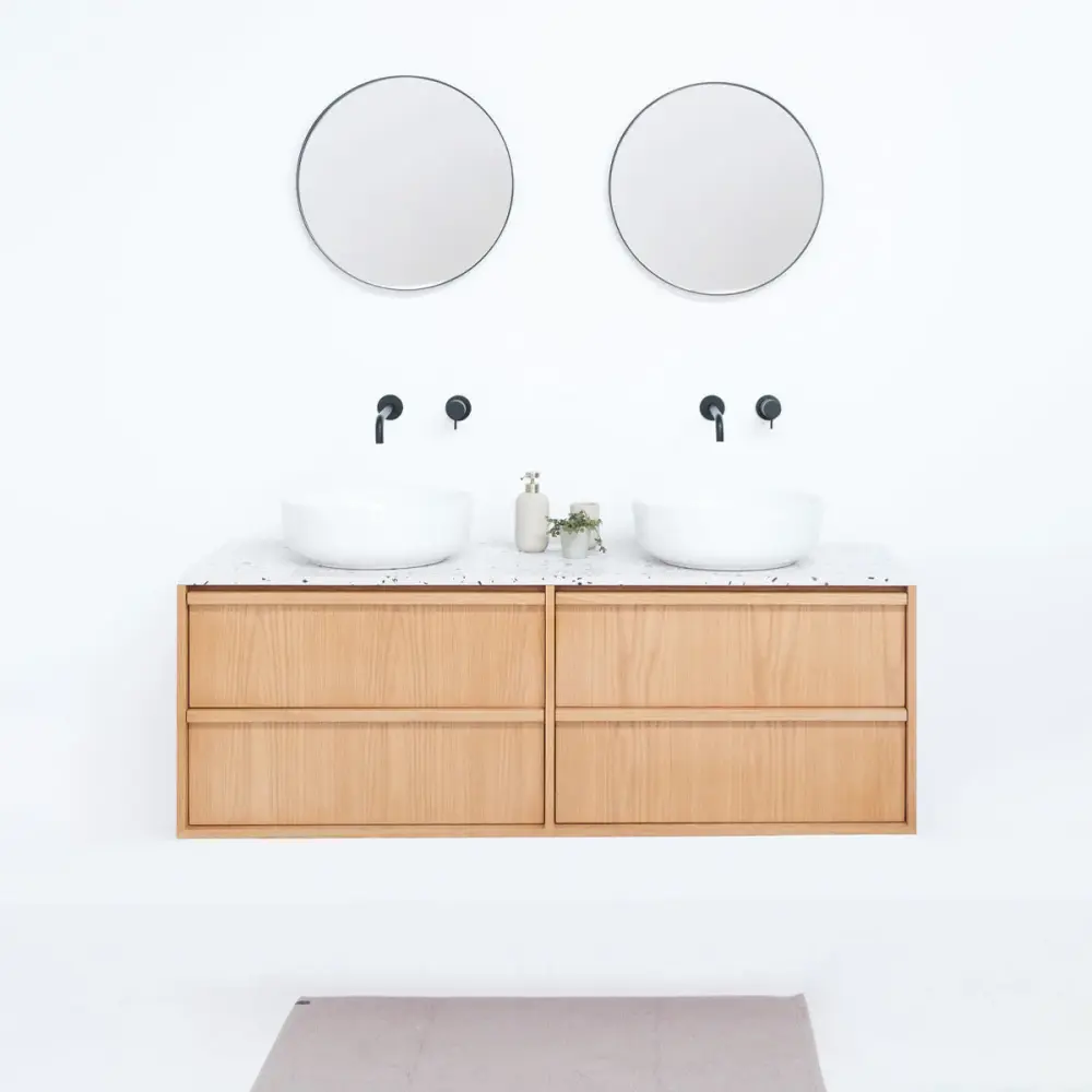 Bathroom furniture Fien Eik - Alexis II - Pearl Terrazzo top plate - 150 cm