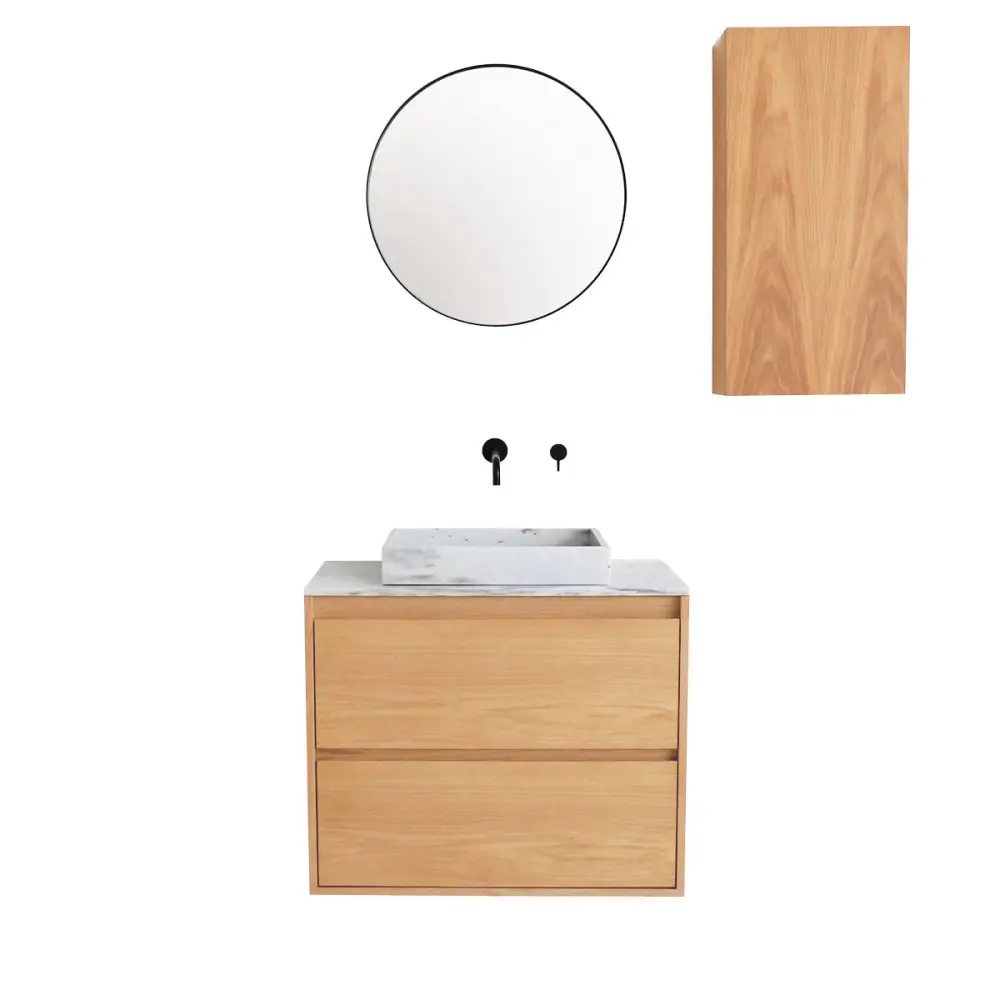 Bathroom Furniture - Snow Marble - Washbasin George - Oak - (80 cm) - ANN