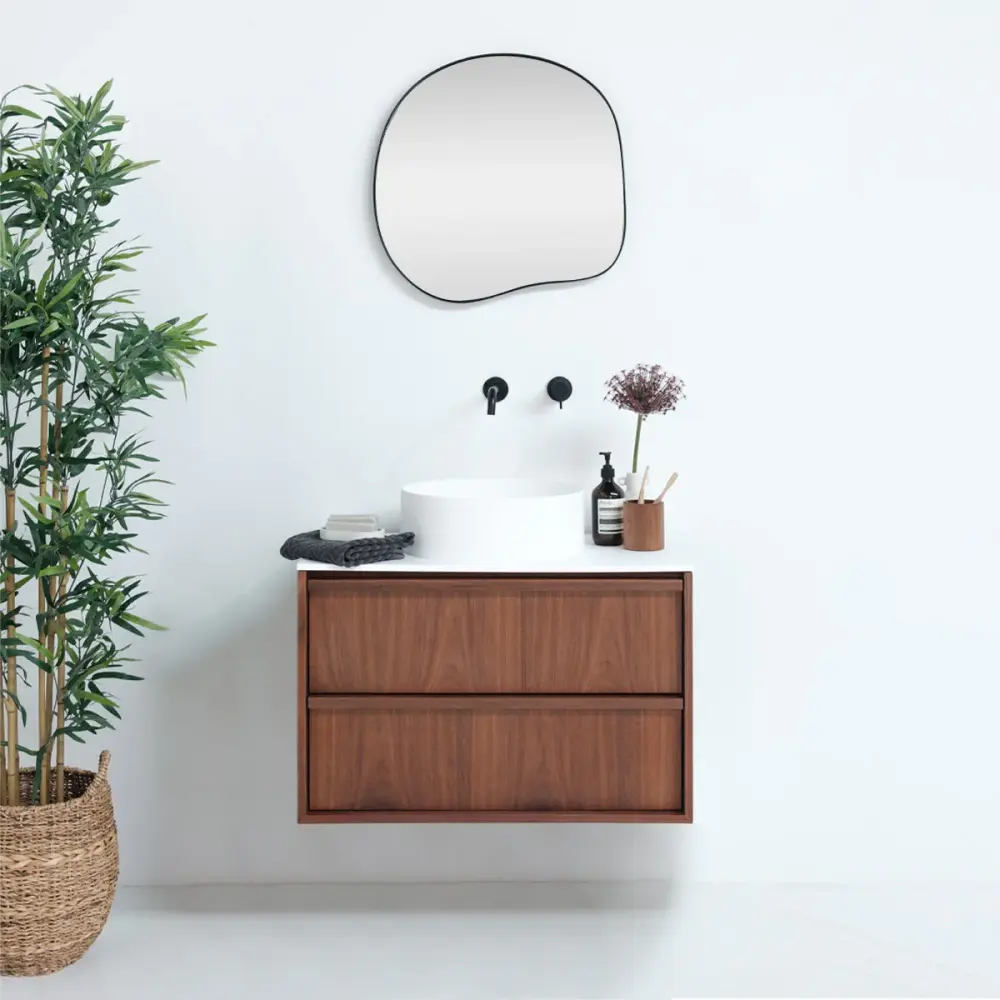 Bathroom set walnut Fien - Sims uniform surface wash basins - 80 cm