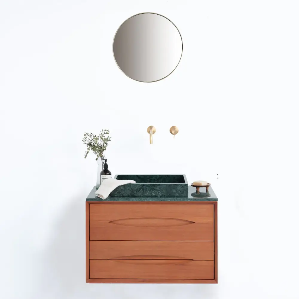 Green marble bathroom furniture teak wood - Bill - 80 cm