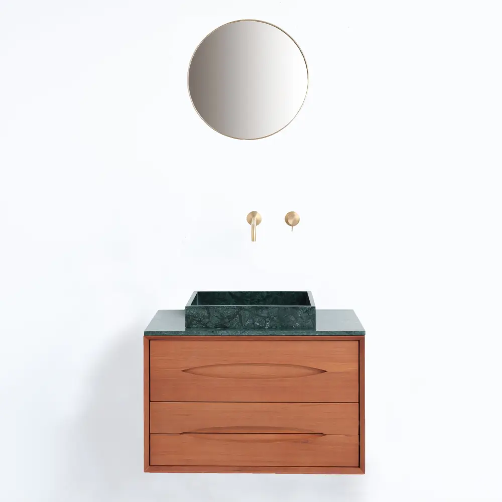 Green marble bathroom furniture teak wood - Bill - 80 cm