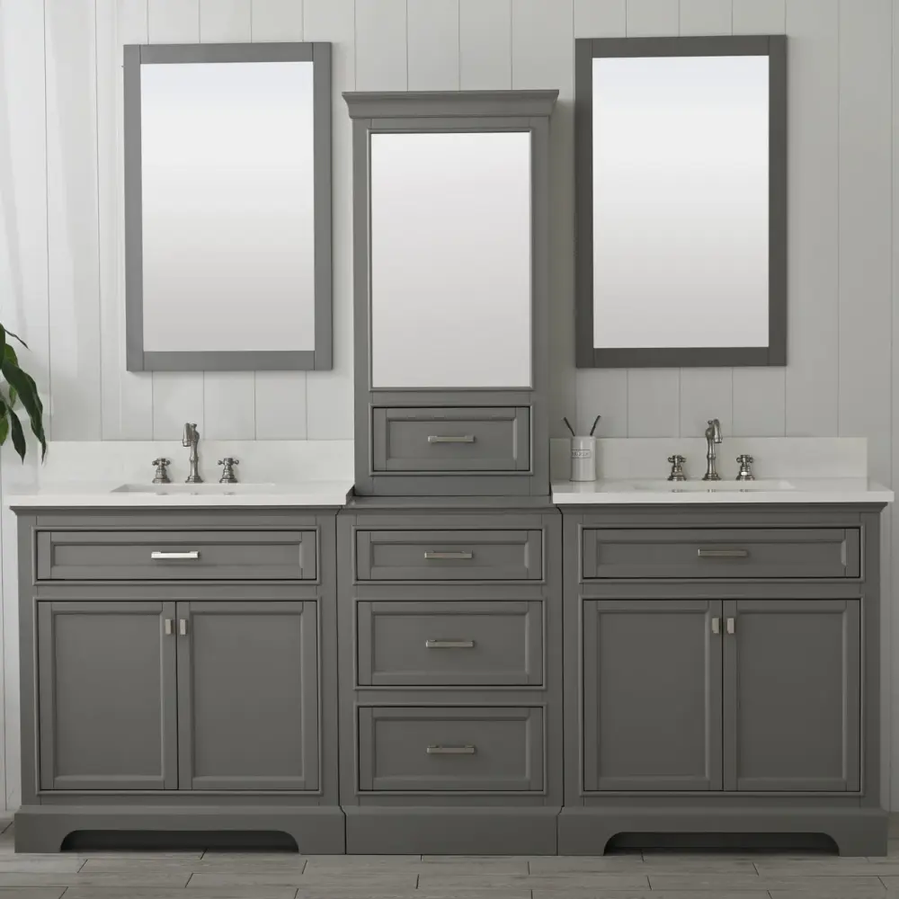 Milano 84" Configurable Double Sink Vanity Set White Quartz Top