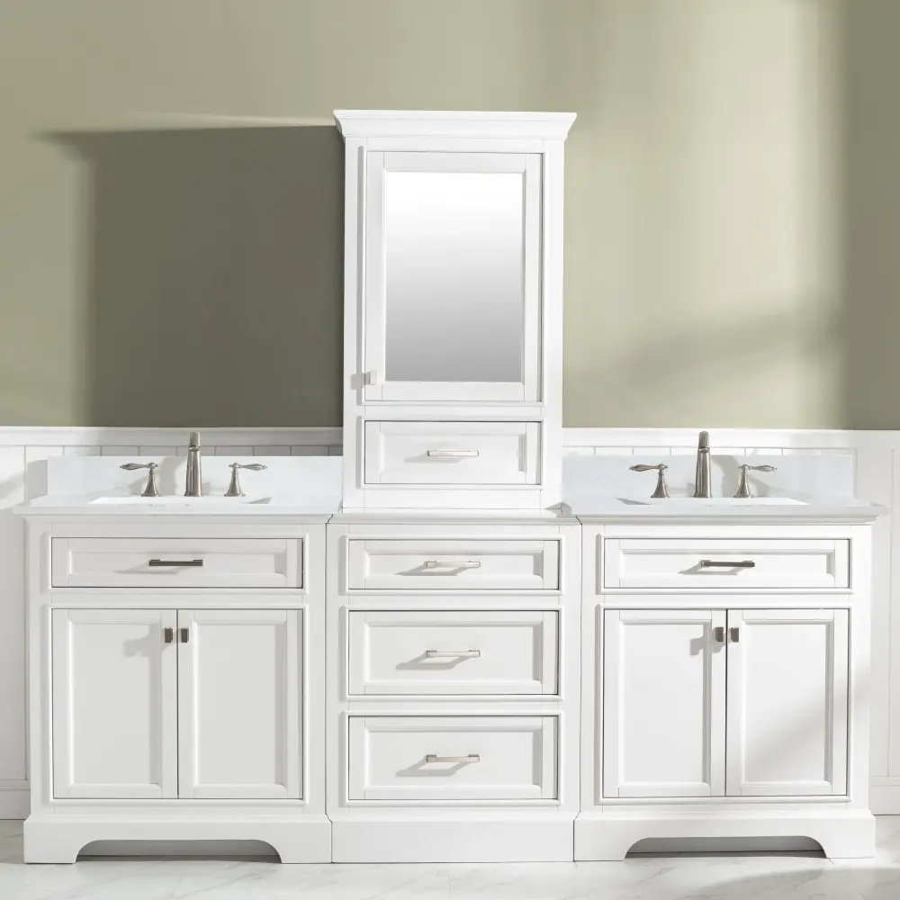 Milano 96" Modular Twin Sink Vanity Set White Quartz Top